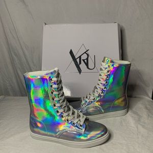 YRU Silver Hologram Lace Up Boots